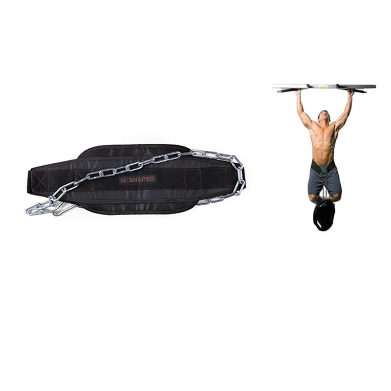 Black Thicken Fitness Weight Belt with Chain Dipping Belt for Lifting Pull Up Chin Up Kettlebell Barbel Bodybuilding Gym Belts